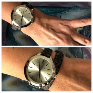 Michael Kors double strap stainless silver watch